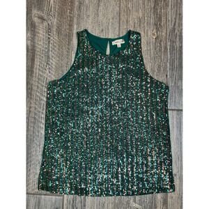 Lavish Sequin Tank Top Green Sleeveless‎ Party Sparkle Holiday Small S